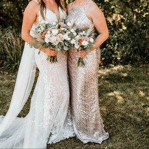 David’s Bridal High-Neck Platinum Sequin Bridesmaid Dress